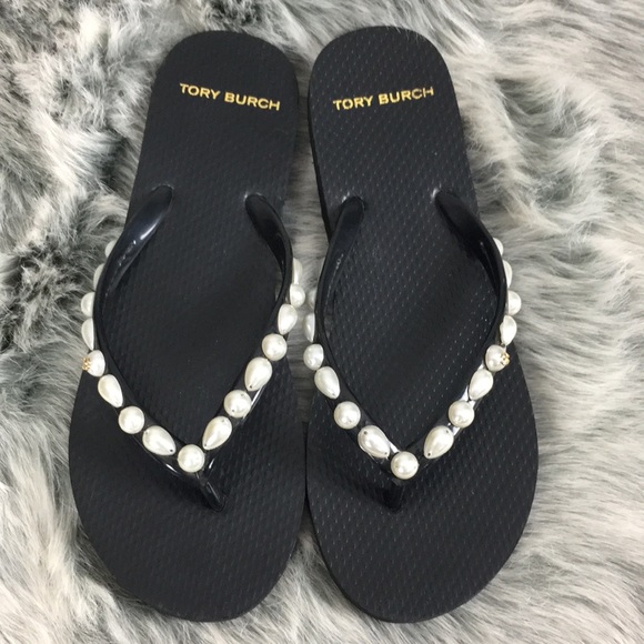 black beaded flip flops